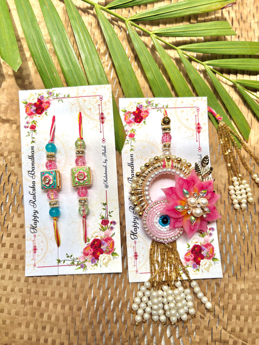 Resin 3D Couple Rakhi - Pink Evil Eye