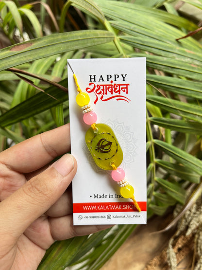 Handcrafted Resin Rakhi - Lime Pink