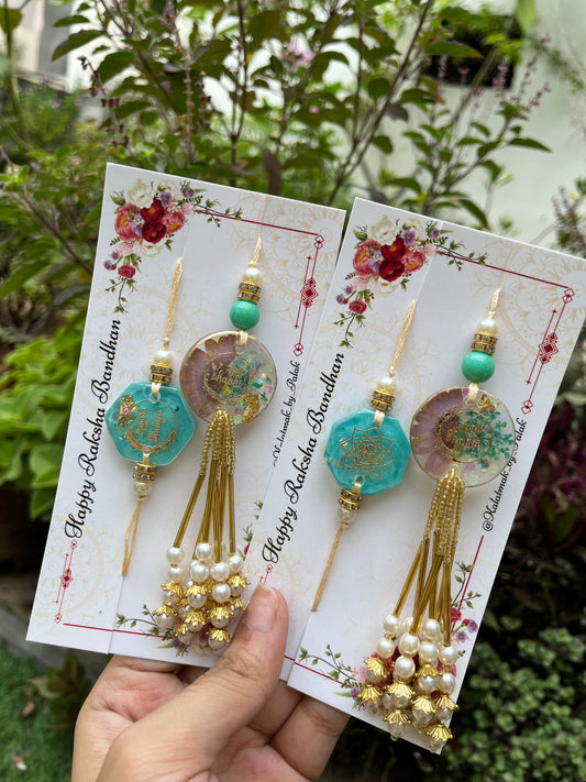 Resin Couple Rakhi - Aqua Daisy