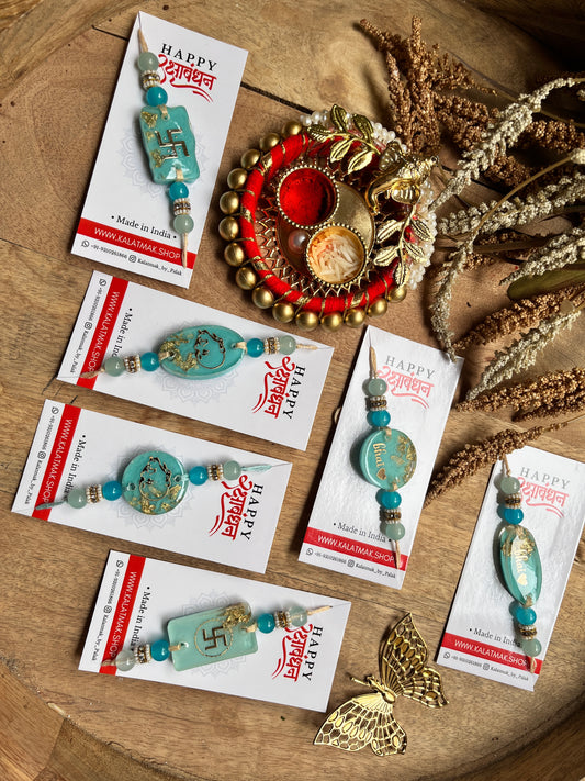 Handcrafted Resin Rakhi - Aqua