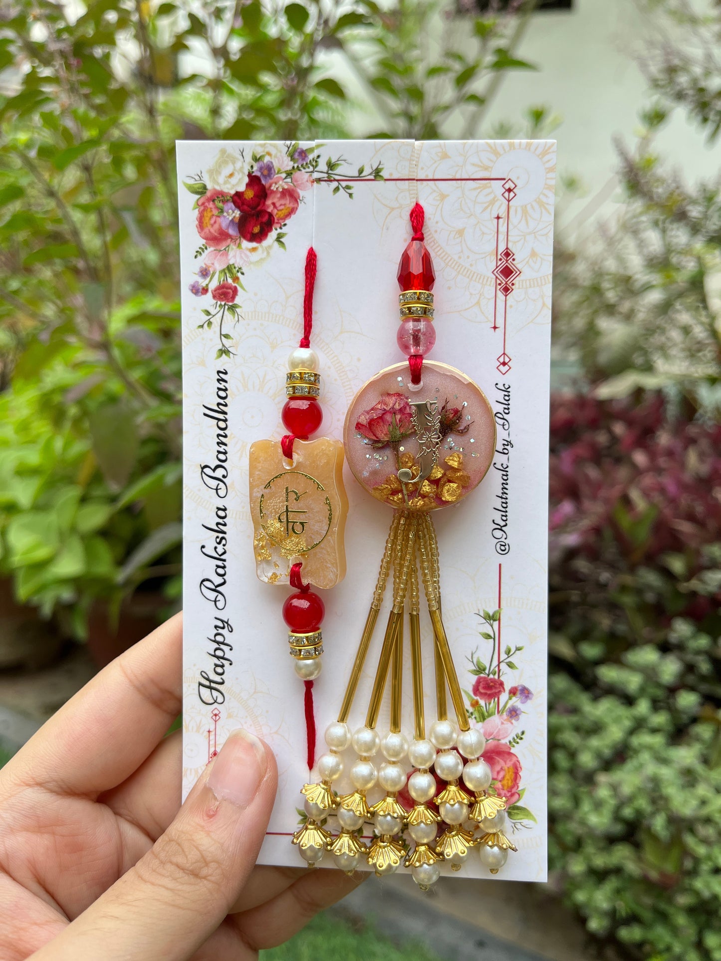 Resin Couple Rakhi - Blush Rose