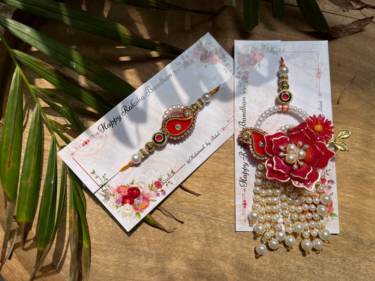 Resin 3D Couple Rakhi - Salmon Red