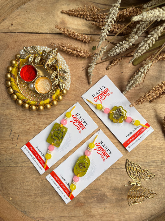 Handcrafted Resin Rakhi - Lime Pink