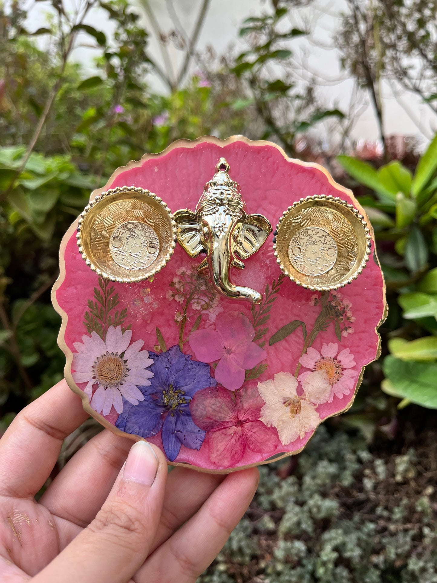 Petite Floral Pooja Platter - Pink Hues