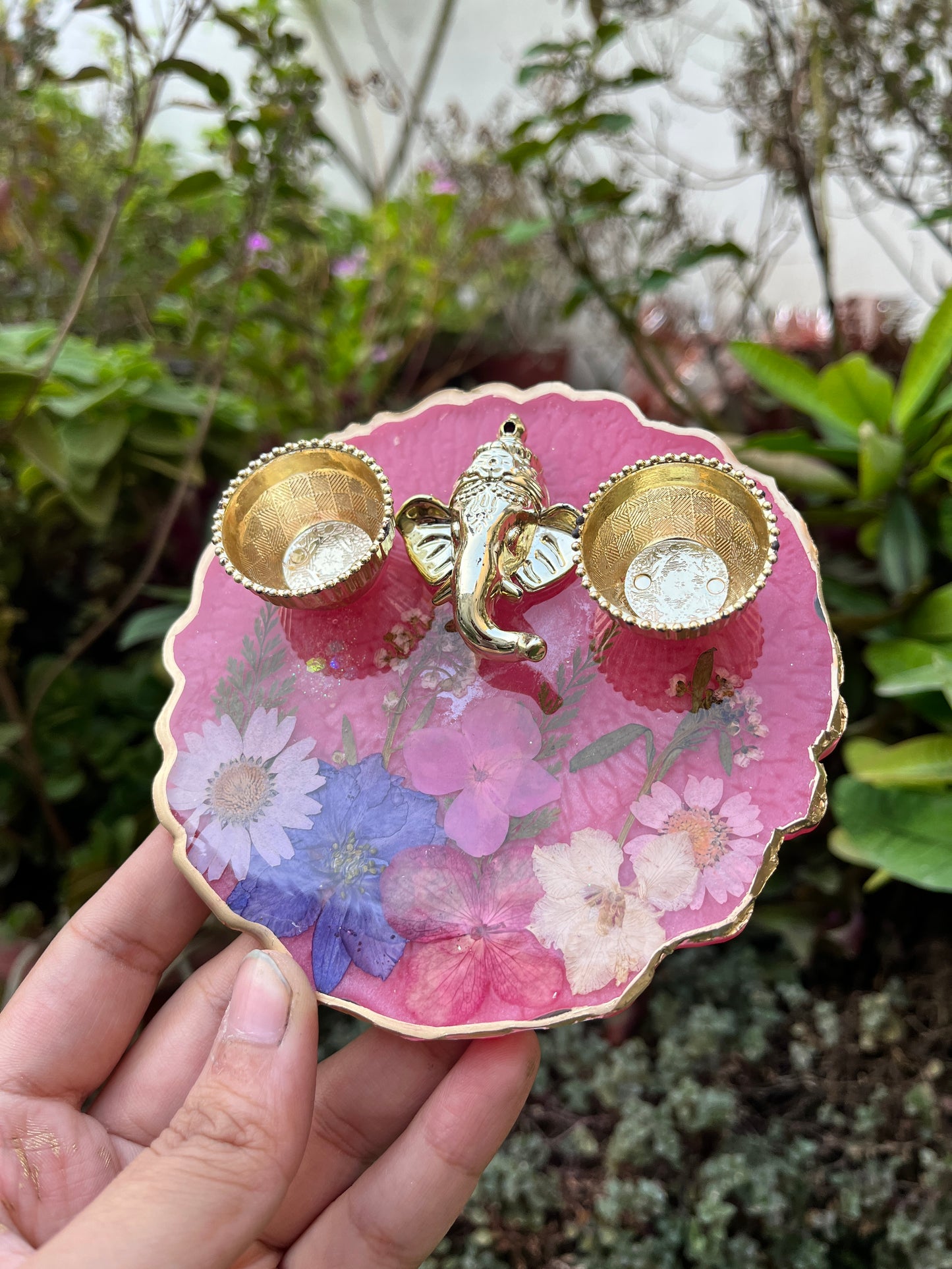 Petite Floral Pooja Platter - Pink Hues
