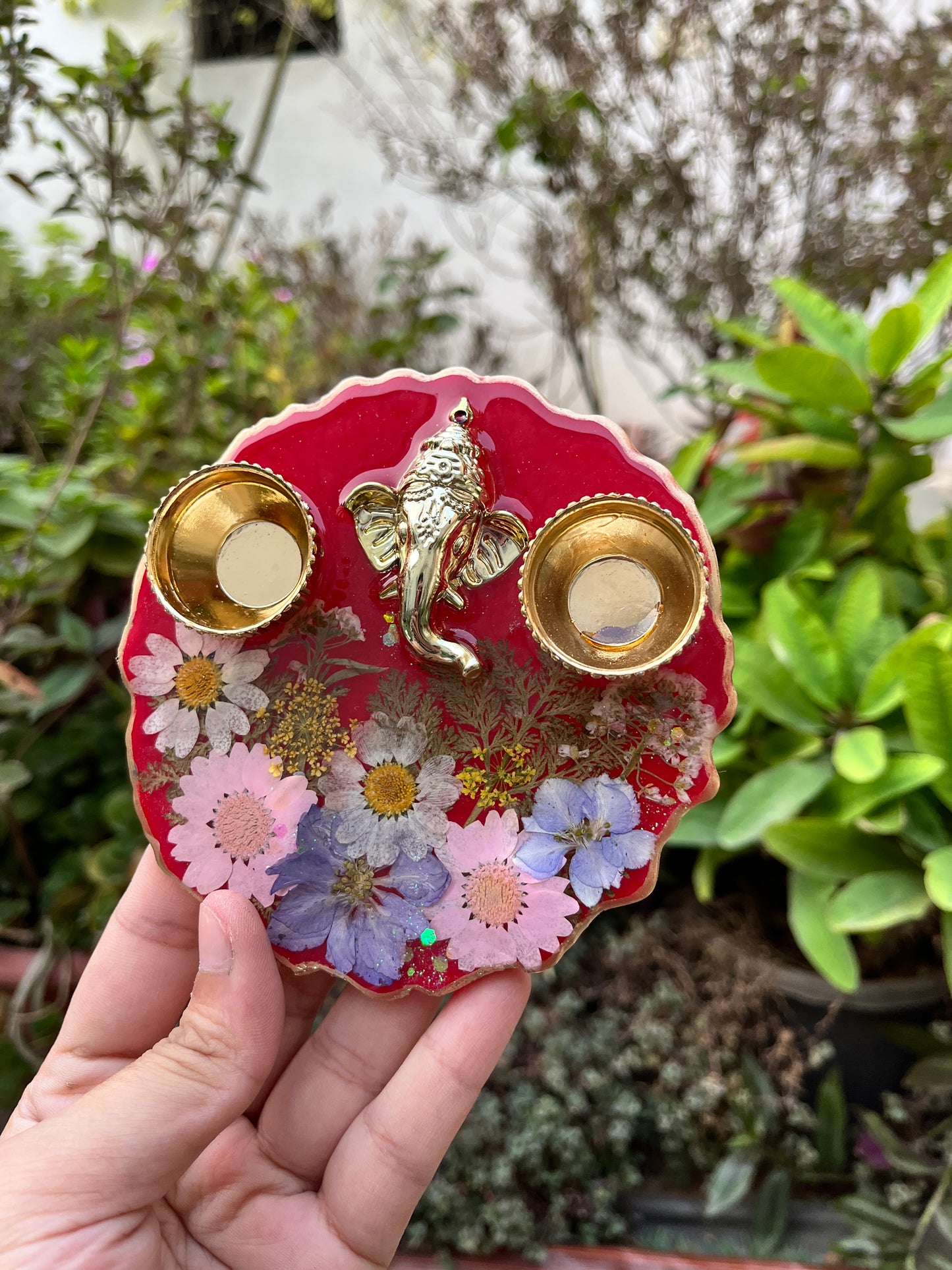 Petite Floral Pooja Platter - Red Garden