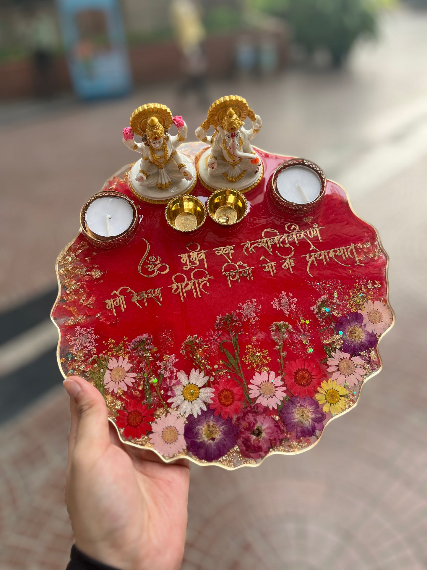 Lakshmi Ganesha Thali - Red (10 inches)