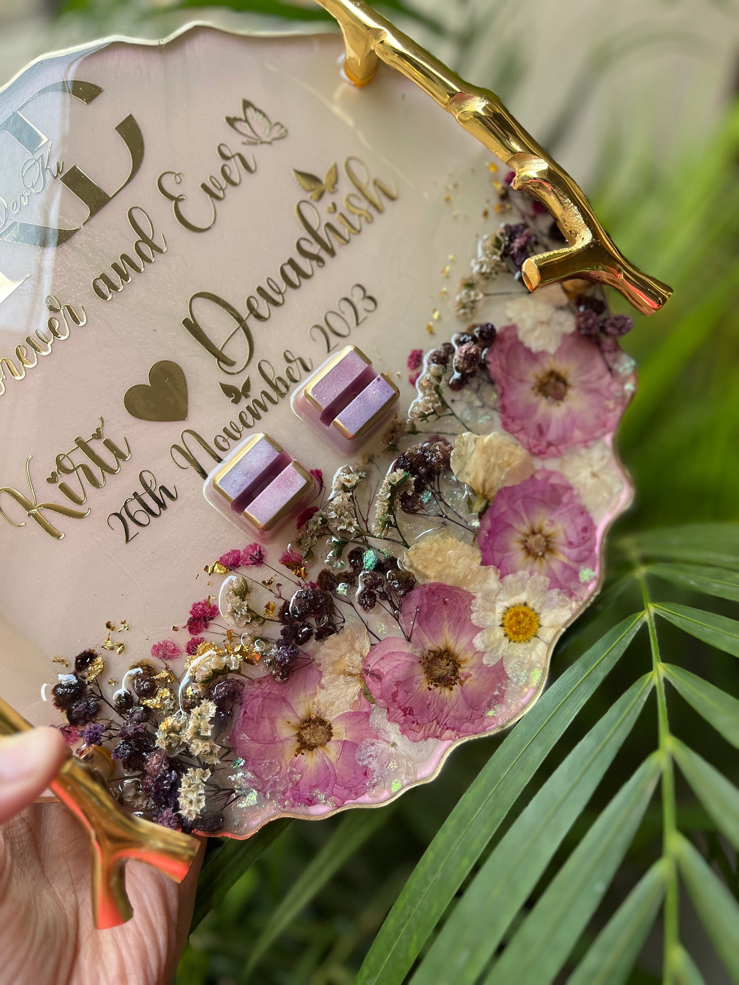 3D Floral Ring Tray - Pink Mauve
