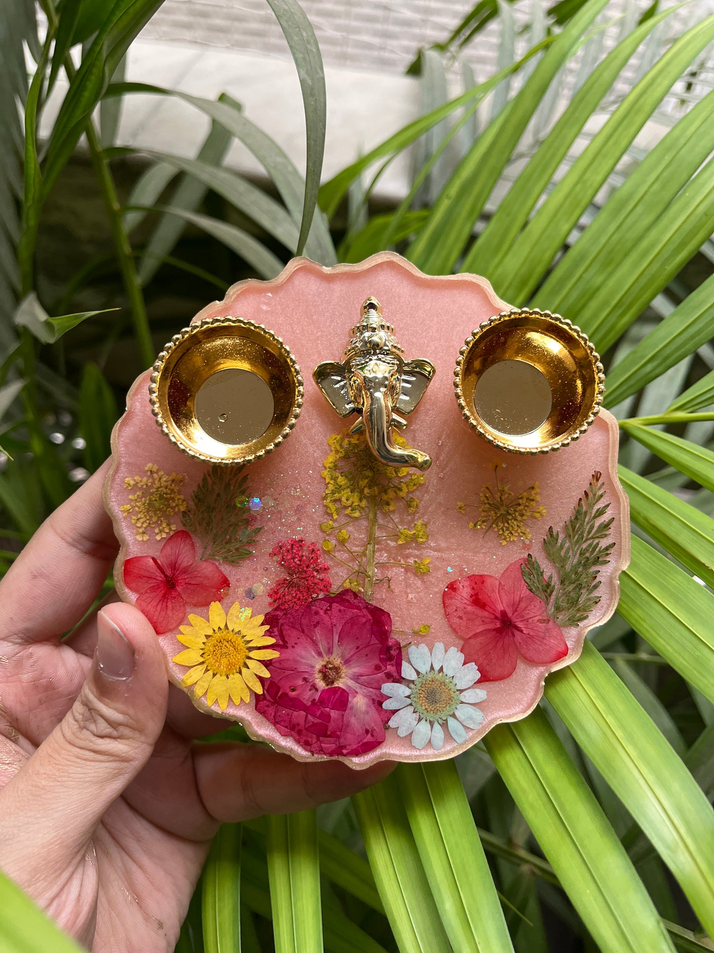 Petite Beauty Pooja Thali - Coral Bloom