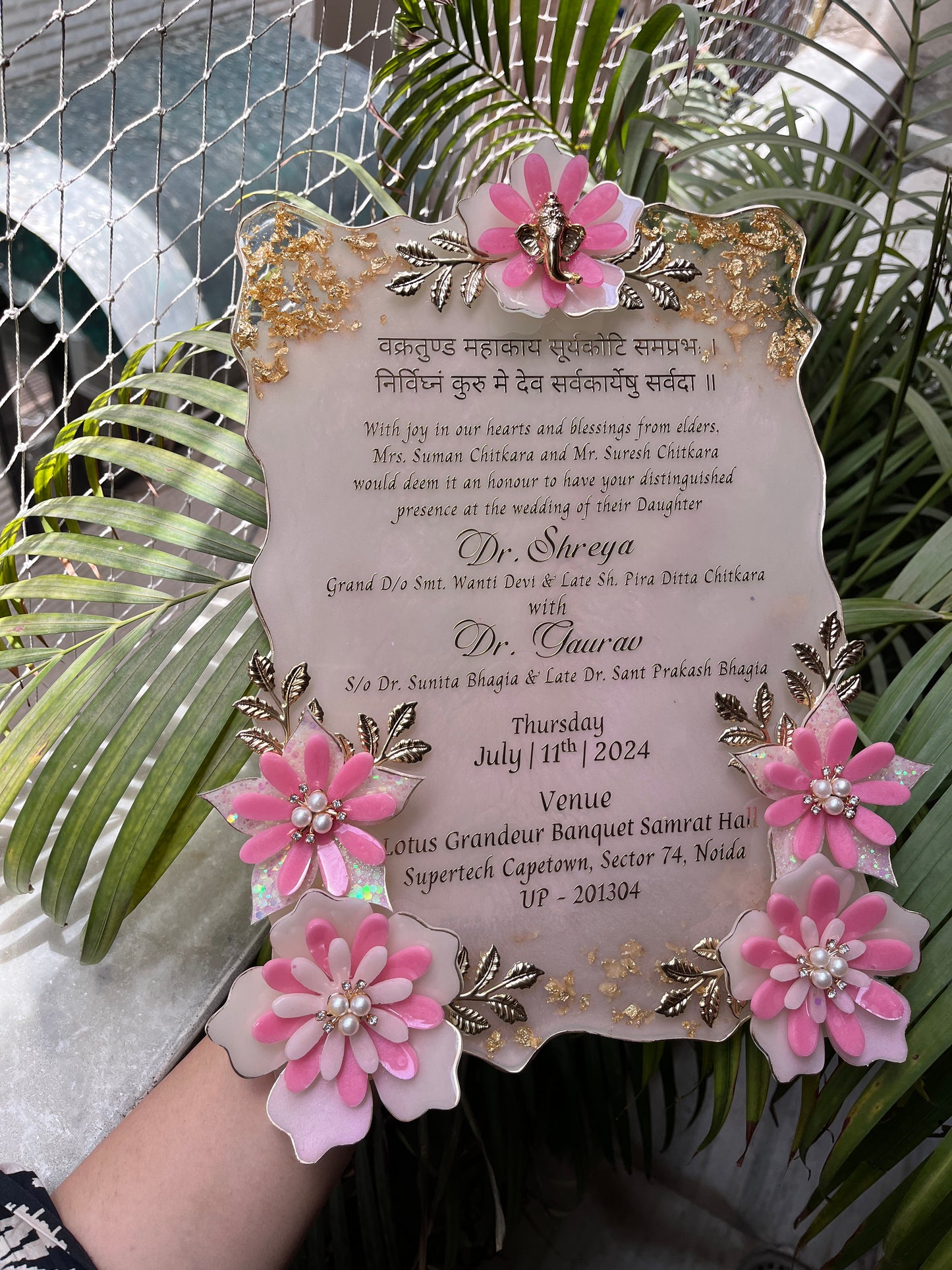 Resin Wedding Invite - 3D Flowers