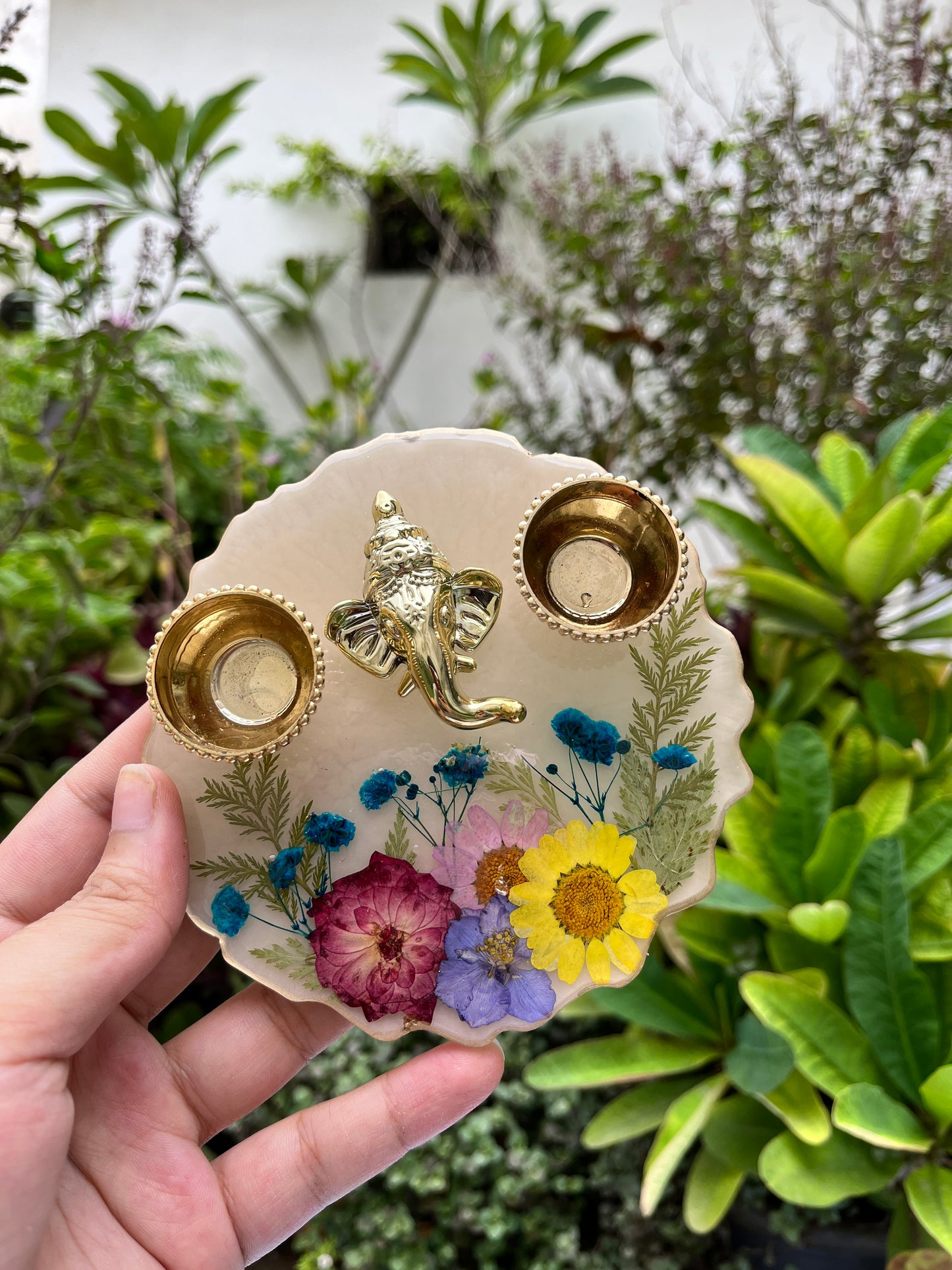 Petite Floral Pooja Platter - Rose Larkspur