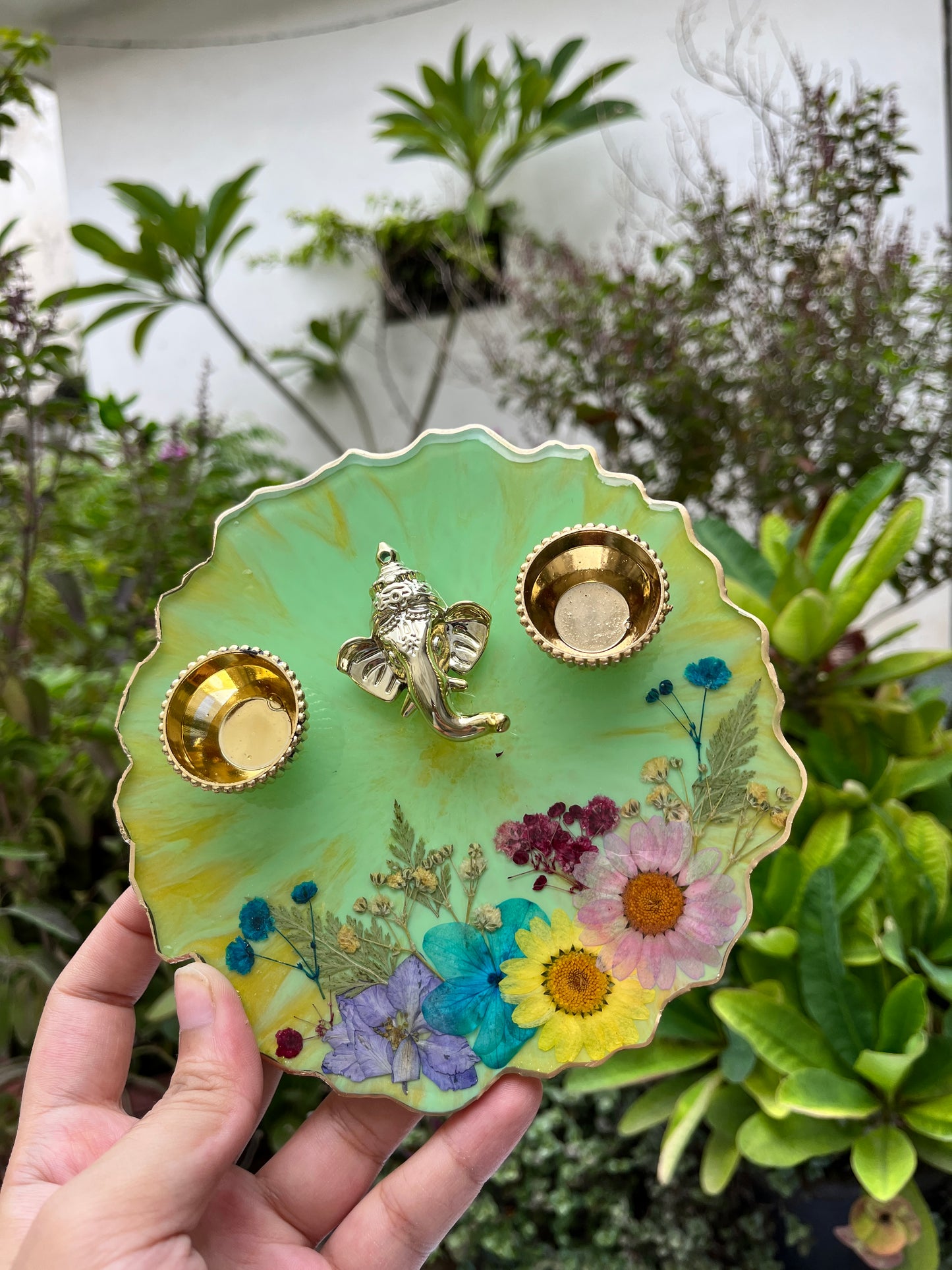 Petite Floral Pooja Platter - Greenery (6")