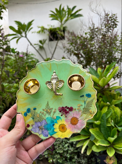 Petite Floral Pooja Platter - Greenery (6")
