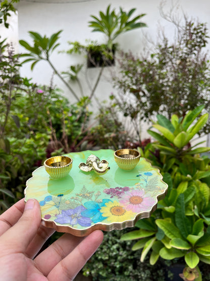 Petite Floral Pooja Platter - Greenery (6")