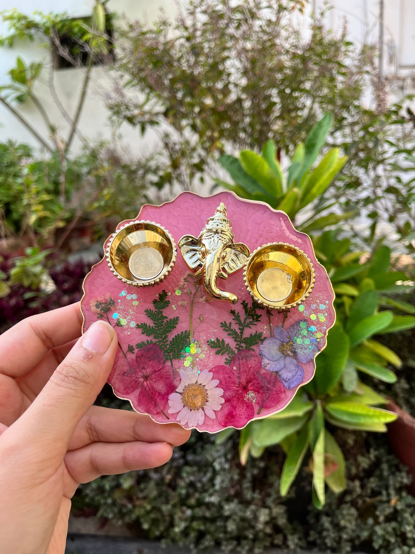 Petite Floral Pooja Platter - Pink Hues