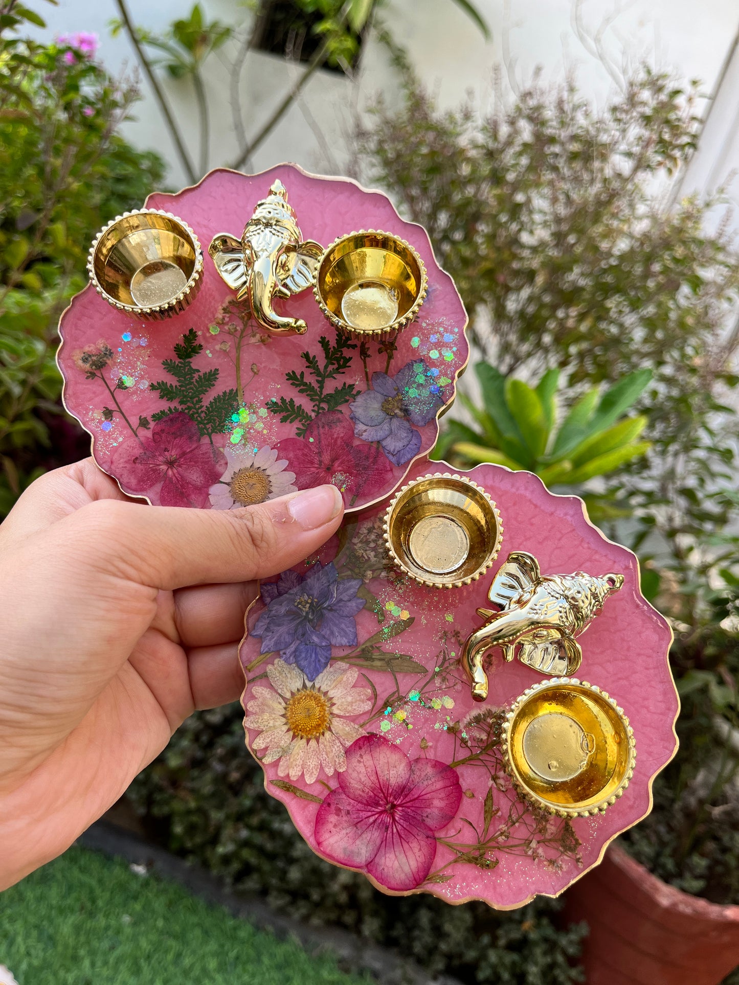 Petite Floral Pooja Platter - Pink Hues