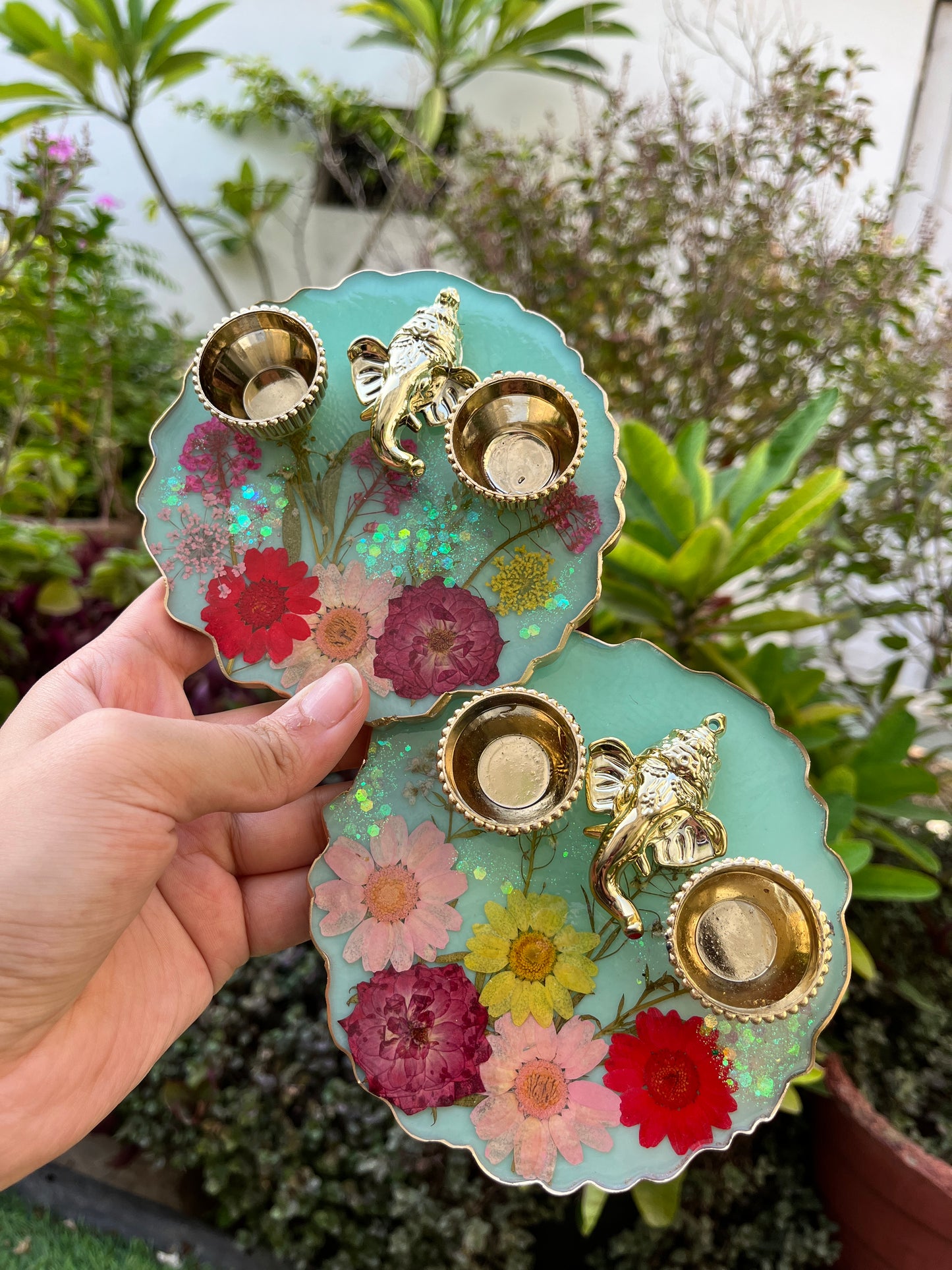 Petite Floral Pooja Platter - Turquoise